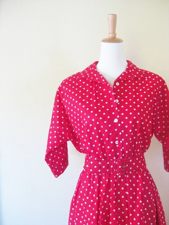 Vintage ROCKABILLY Dress Polka Dots Crimson by OliverandAlexa