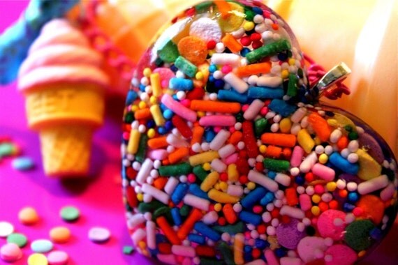Jimmie Sprinkle and Friends Sprinkle Heart Necklace - Cupcake Sprinkles and Candy Resin - Kitsch Kawaii