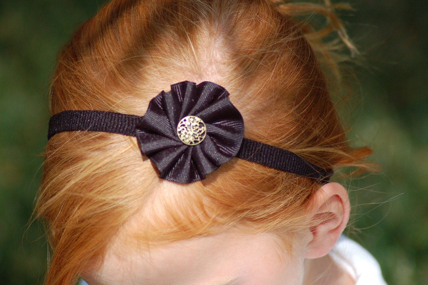 Ribbon Flower Headband with Gold Antiqued by budzandblossoms