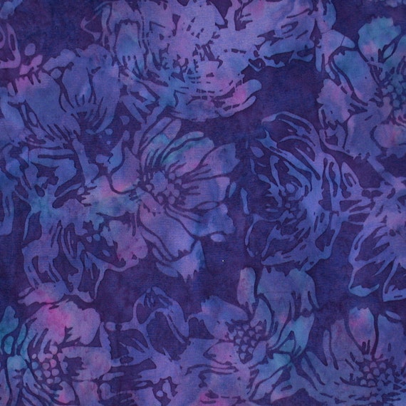 Blue Purple Flower Cotton Batik Fabric by cutemonkey on Etsy