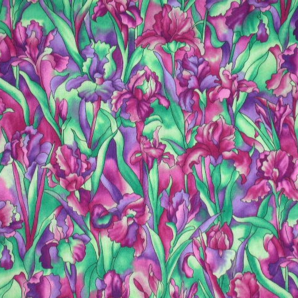 Hoffman 800 Glass Garden Iris Print Cotton Fabric