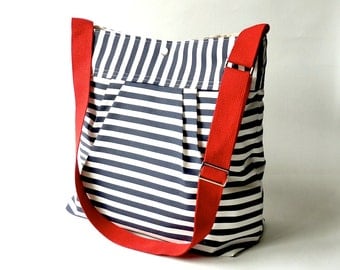 Featured on The Martha Stewart BEST SELLER Diaper bag/Beach Tote Bag STOCKHOLM Navy blue white nautical striped - Hgtv Baby talk magazine