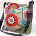 Mimosa Gray Diaper bag - Messenger spring floral print with garnet red pink turquoise flower - 10 pockets