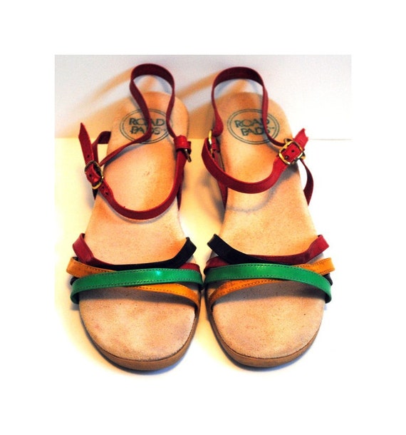 Rainbow Wedge Sandals. Mutlicolored Straps. Size 89 by miskabelle