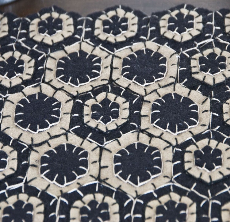 Black and Tan Hexagons Primitive Penny Rug Runner by Prettypennies