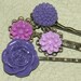 Purple Hair Pins, Vintage Inspired Flower Bobby Pins in Bronze Filigree, Set of 4