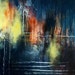 Original Abstract Painting Dark Navy Blue Yellow 17x15"