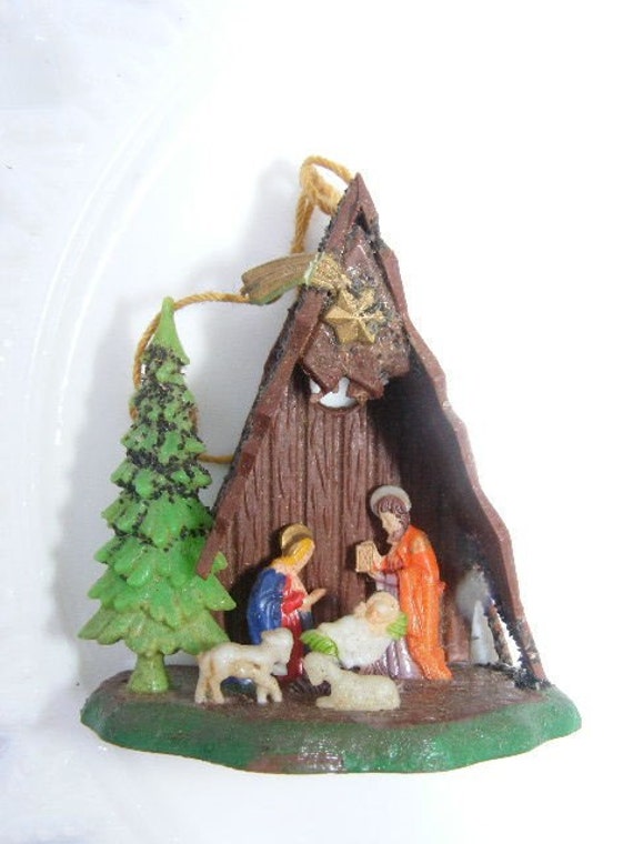 Vintage Tiny Plastic Nativity Ornament With by violetsandgrace