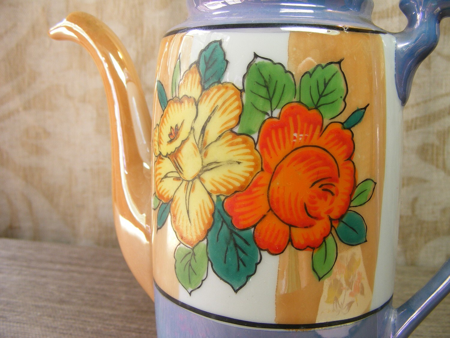 Vintage Lusterware Teapot Hinode Japan Purple / Butterscotch