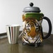 Tiger cubs - french press coffee cozy, repurposed linen