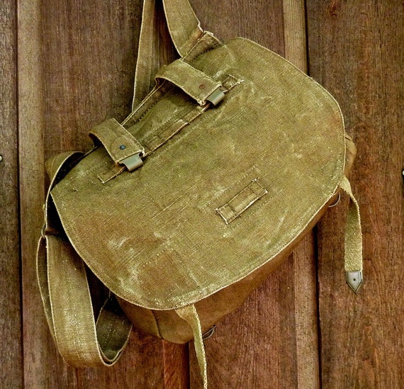Vintage Military Messenger Bag. Czech Linen Hemp