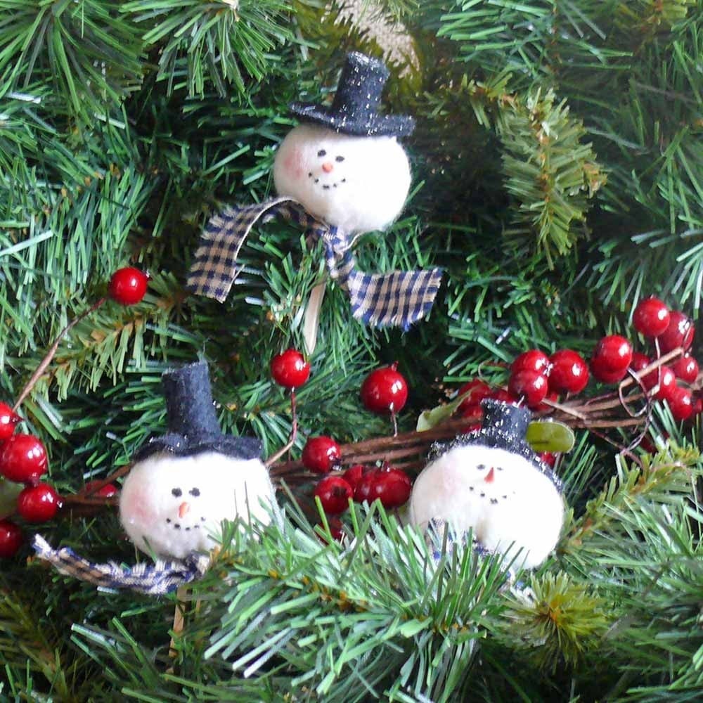 Miniature Snowman Head Christmas Tree Ornaments or Parcel Tie On