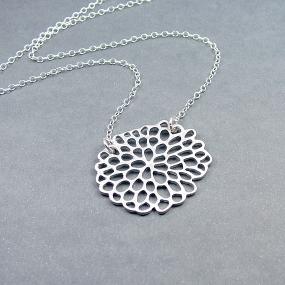 Chrysanthemum Silver Flower Necklace Sterling Silver Rolo