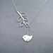 Bird Necklace with Branch 'Melody' - Bird Lariat, Sterling Silver Chain