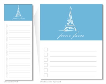 pour faire // notepad // eiffel tower // paris // france // to do // list // lines // checkbox // blue // skel // skel design // skel & co