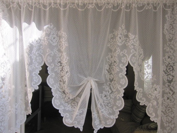 Vintage Lace Curtain White Baroque Floral Lace Curtain Swag