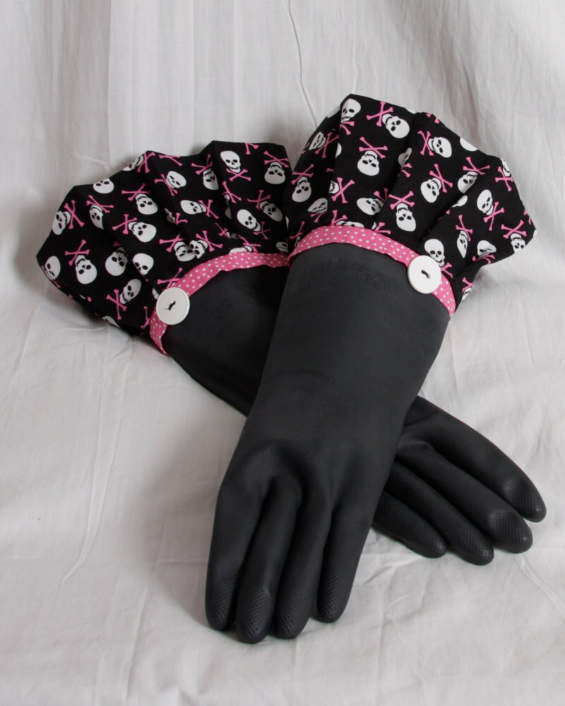 Black Kitchen dish washing gloves / Diva style Retro flare to