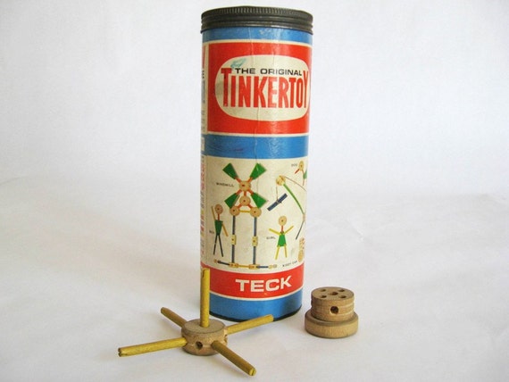  TINKERTOYS - 1950s Original Kids Construction Set - Kids Wooden Toys