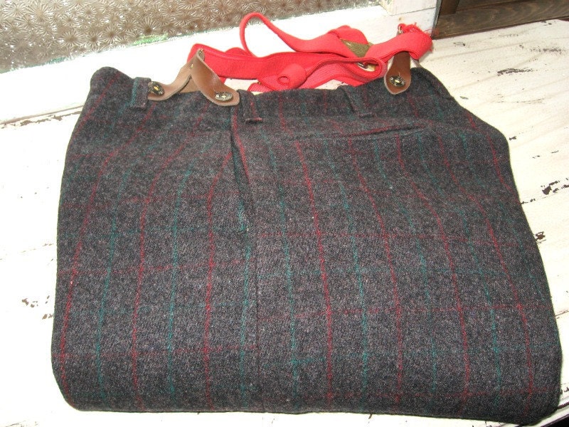 Vintage Men's Wool Pants with Suspenders Charcoal Gray