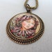 With Flowers In Her Hair, fairy decoupage necklace, altered art pendant, vintage inspired