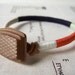 READY TO SHIP - Limited Edition Cooper bracelet - textile, leather, vintage button (winter pumpkin midnight mint platinum), handmade jewelry