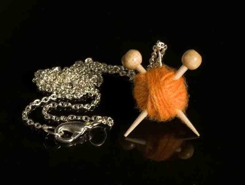 Miniature knitting needles ball of wool necklace by maxsworld