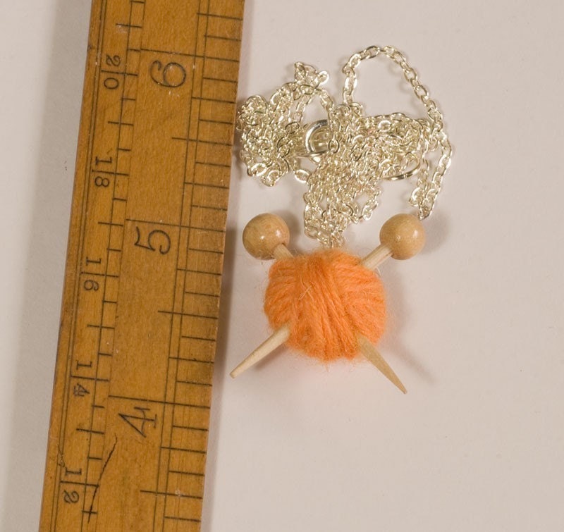 Miniature knitting needles ball of wool necklace by maxsworld