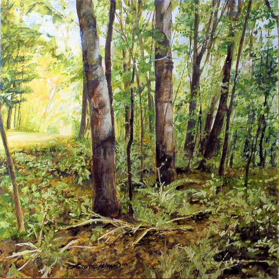 Vermont Watercolor Landscape Painting Trees Woodland Fairy Forest