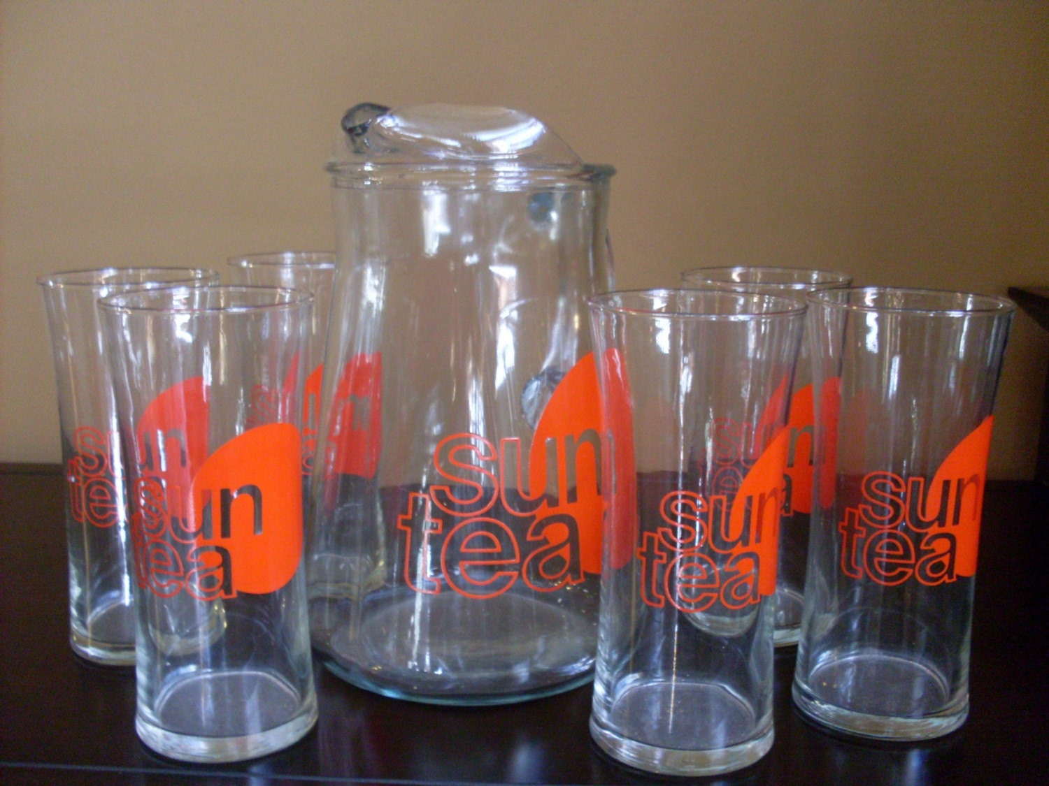 Tea Time retro sun tea pitcher with 6 glasses