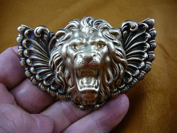 Roaring lion head lions love butterfly wings winged Victorian