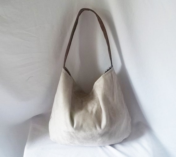 Silver slouch bag Vegan Suede hobo bag Handmade by ACAmour