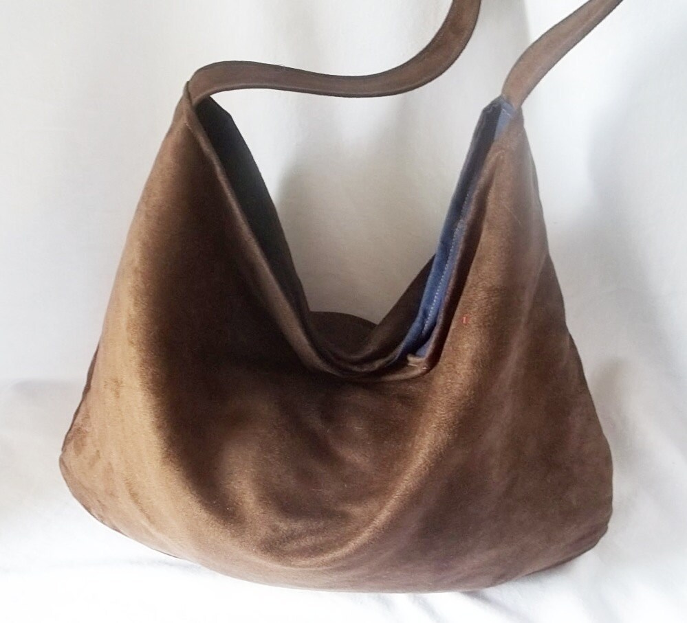 Chocolate brown Vegan Suede Hobo Handmade handbag by ACAmour