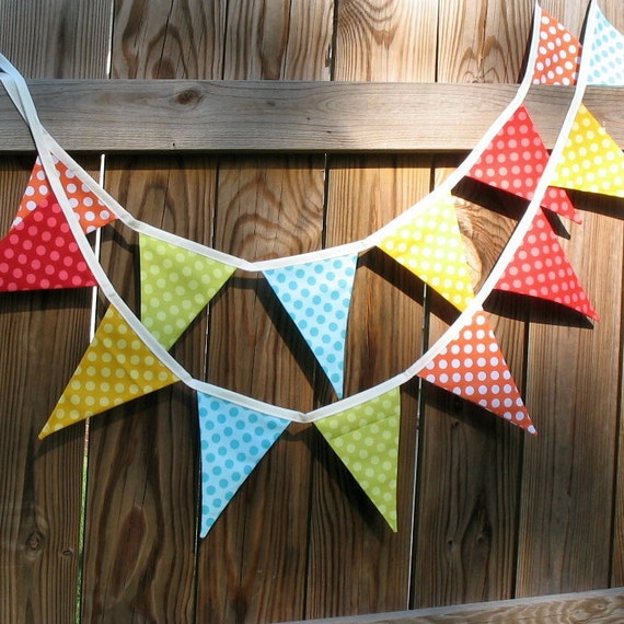 Reusable Fabric Bunting Bright Polka Dots by CrazyHuskyCrafts