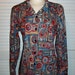 Vintage 70s Women Mod Silky Poly Knit Shirt Blouse Size 14 16