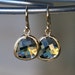 Sale/ Olive Green Crystal Framed in Gold on French Earrings