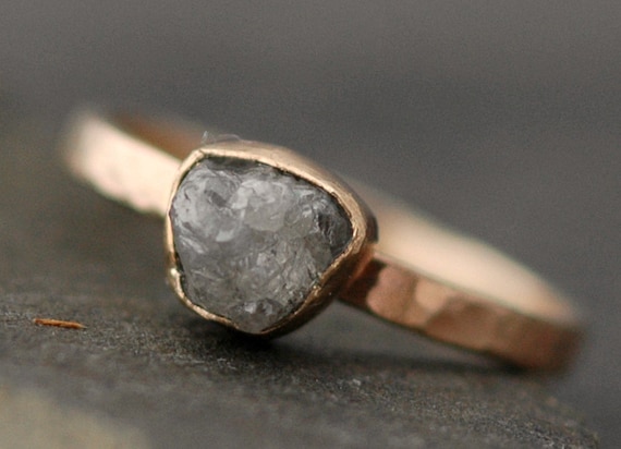 Rough Large Diamond Engagement Ring in 14k Rose White or