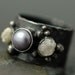 Raw Diamonds and Steel Grey Pearl in Oxidized Textured Sterling Silver Ring- Custom Made- Deposit