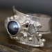 Raw Diamonds and Steel Grey Pearl in Textured Sterling Silver Ring With Matching Band