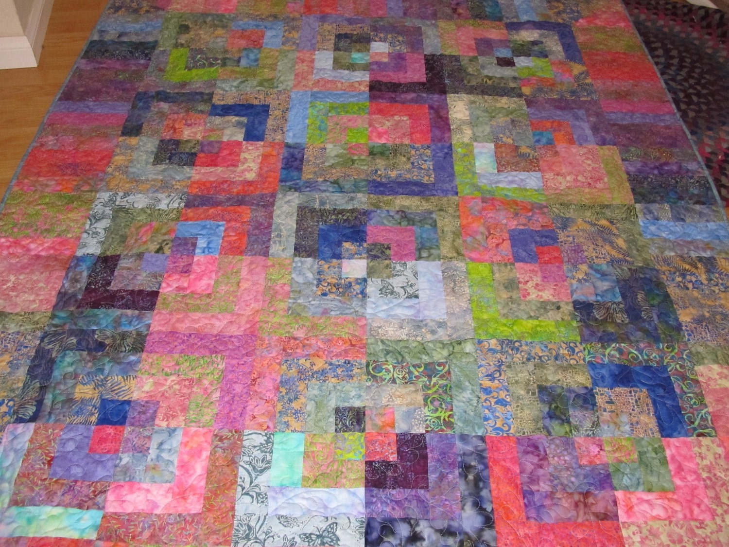 Handmade Log Cabin Batik Lap Quilt