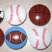 SPORTS BALLS - 1 1/2" knobs --- Football, Basketball, Baseball, Soccer Ball - Hand Painted Wooden Dresser Knobs - Set of 8
