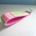 Wristlet Key Chain Preppy Pink Green Stripe on Pink Backing