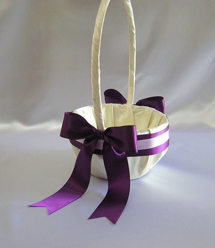 Wedding Accessories Ivory Eggplant Plum Flower Girl Basket