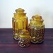 3 Vintage Amber Moon and Stars Glass Canisters / Retro Depression Glass Jars