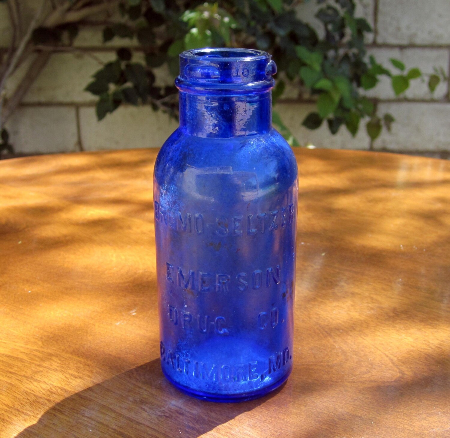 Vintage Cobalt Bromo Seltzer Bottle / Retro Blue Drug Bottle