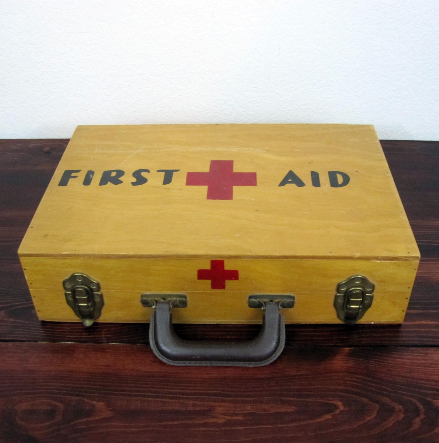 Vintage Wooden First Aid Box / Hand Painted