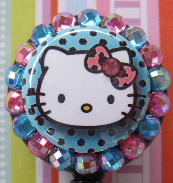 Hello Kitty Badge Holder ID retractable reel with Acrylic Rhinestones ...