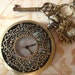 Welcome to My Garden. Vintage Style Pocket Watch Necklace with Key and Bee on Flower Charms. (LARGE Size)