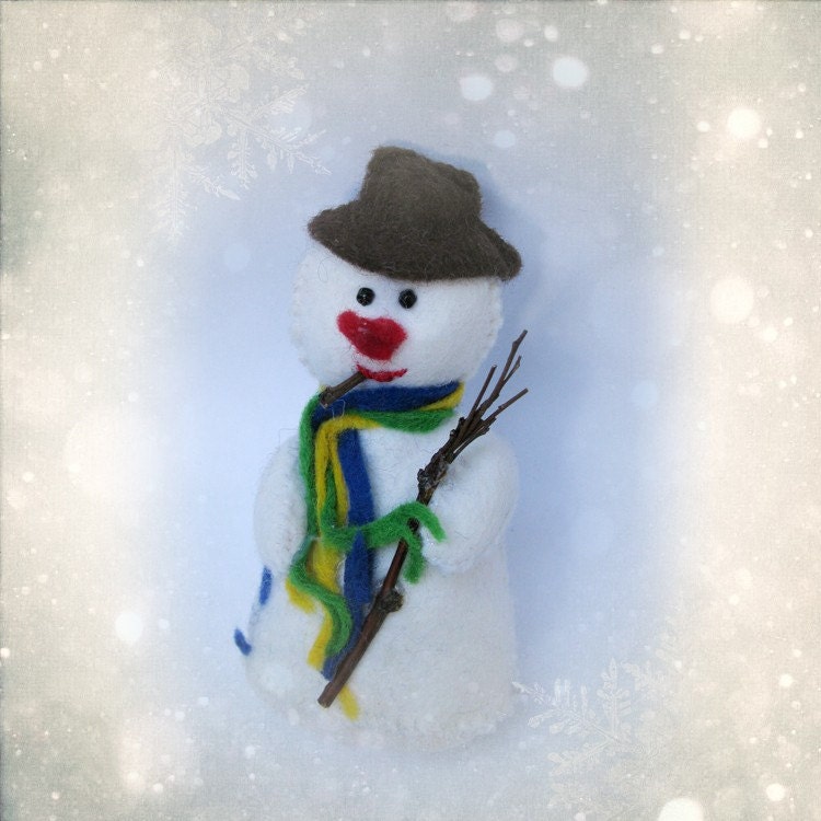 Snowman Ornament - handmade felt doll for Christmas keepsake softie - Hand Made in France