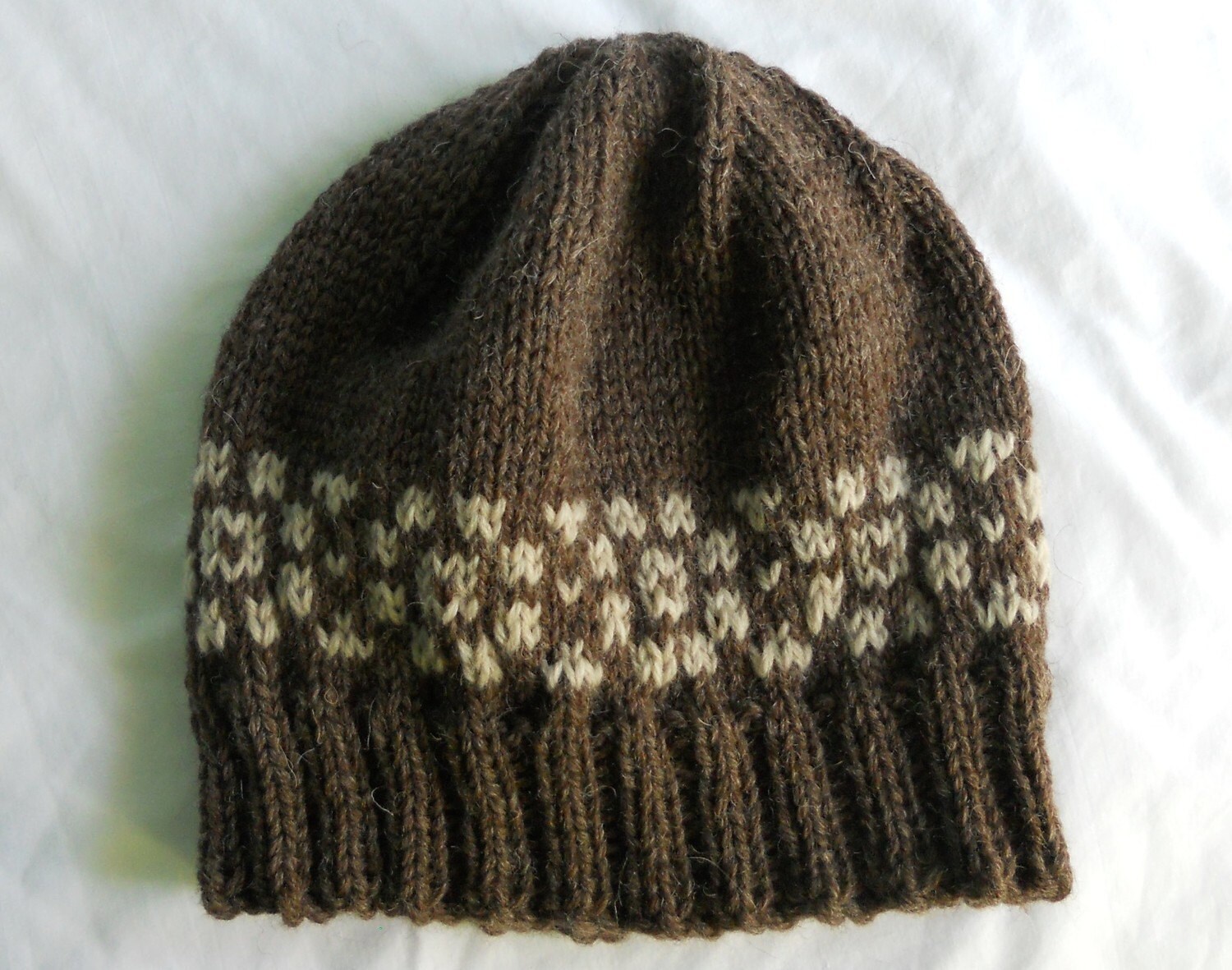 Men's Wool Winter Hat Dark brown with oatmeal Fair Isle