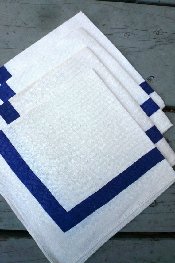 Linen Napkins with Navy Blue Stripe 4
